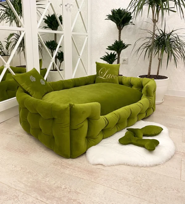 This luxurious velvet dog bed, made for large and extra-large breeds, will provide your pet with the utmost comfort. This unique dog bed blends comfort and sophistication with its soft-touch velvet fabric, supportive cushioning, and sophisticated sofa-like design. It's a great addition to any pet-loving home and is wonderful for relaxing, napping, or sleeping at night. Strong, machine-washable, and exquisitely designed, this is more than just a bed; it's a canine throne.