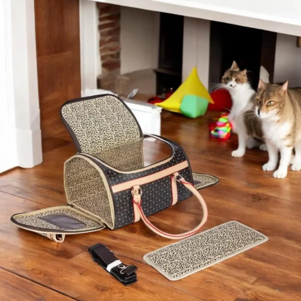 Luxury Leopard Print Folding Pet Sling Bag – Stylish Shoulder Carrier for Small and Medium Dogs & Cats